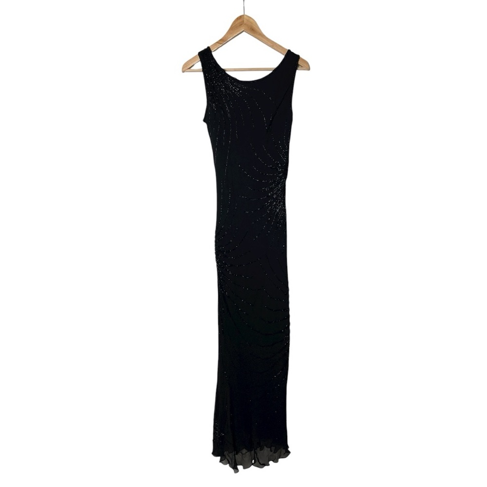 Y2K Black Beaded Silk Mermaid Maxi Gown Dress 8